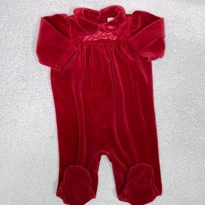 Ralph Lauren red velvet one piece romper embroidered holiday 9m